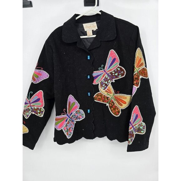 Daniel K New York USA Size XL Jacket Black Embroidered Butterfly Button Up - Picture 2 of 5
